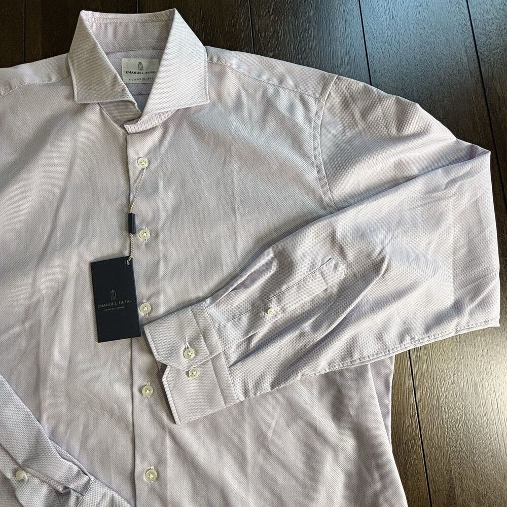Emanuel Berg Textured 100% Cotton Luxury Harvard Classic Fit Dress Shirt Size 16